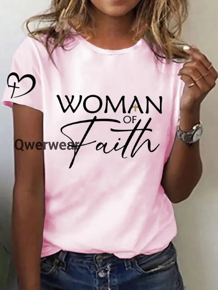 Women’s Mom’s Faith Mother’s Day Printed Casual T-shirt Light Pink / S