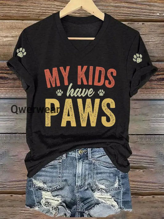 Women’s Mother’s Day My Kids Have Paws Printed Top Black / S