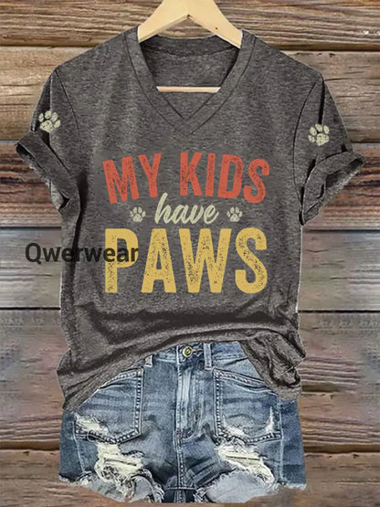 Women’s Mother’s Day My Kids Have Paws Printed Top Dark Gray / S