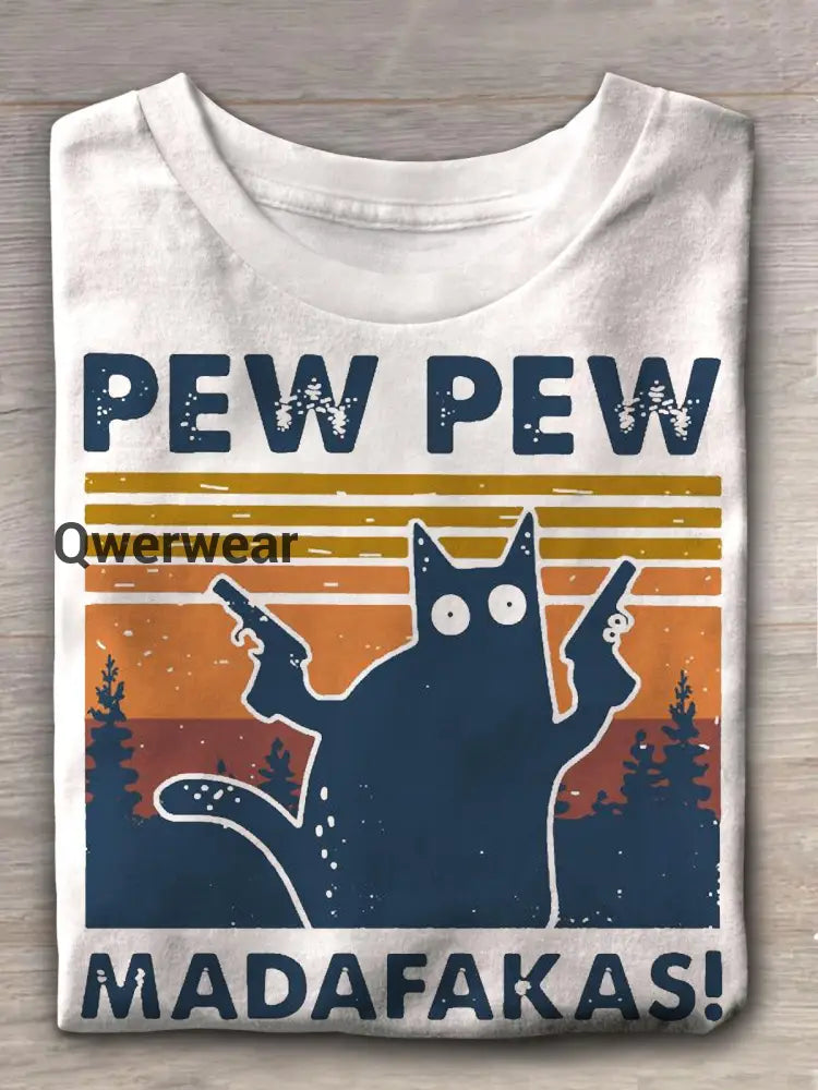 Women’s Pew Pew Print Crew Neck T-shirt Mixed Color / S Women\’s Tops