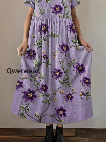Women’s Purple Floral Print Alzheimer’s Awareness Support V-Neck Dress
