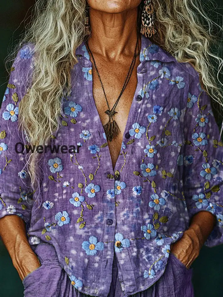 Women’s Purple Forget-Me-Not Floral Print Alzheimer’s Awareness Support Shirt