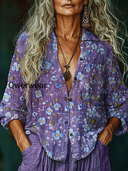 Women’s Purple Forget-Me-Not Floral Print Alzheimer’s Awareness Support Shirt Purple / S