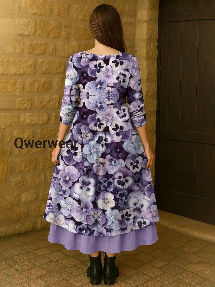 Women’s Purple Forget-Me-Not Print Alzheimer’s Awareness Support Dress