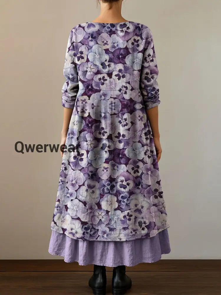 Women’s Purple Forget-Me-Not Print Alzheimer’s Awareness Support Dress