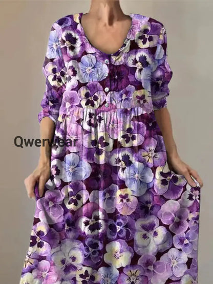 Women’s Purple Forget-Me-Not Print Alzheimer’s Awareness Support Dress