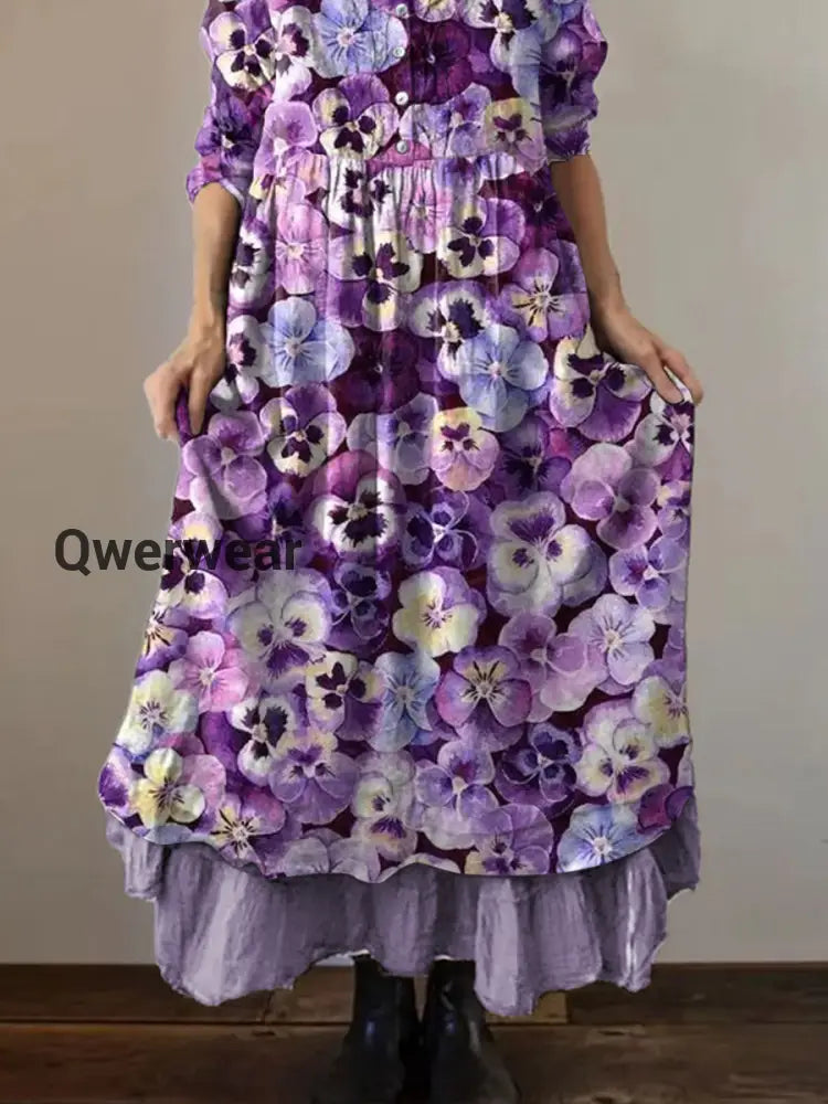 Women’s Purple Forget-Me-Not Print Alzheimer’s Awareness Support Dress