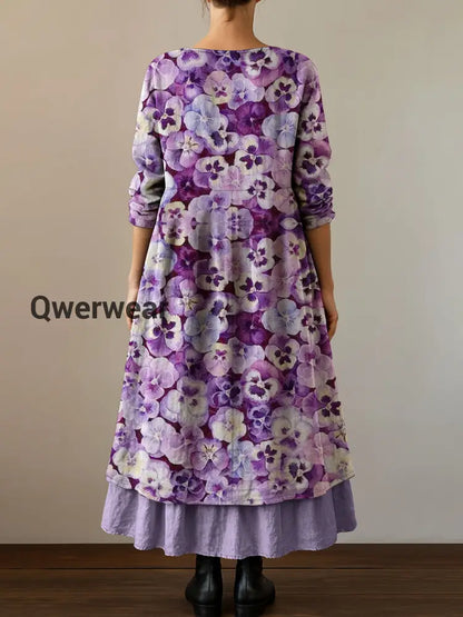 Women’s Purple Forget-Me-Not Print Alzheimer’s Awareness Support Dress