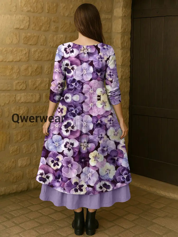 Women’s Purple Forget-Me-Not Print Alzheimer’s Awareness Support Dress