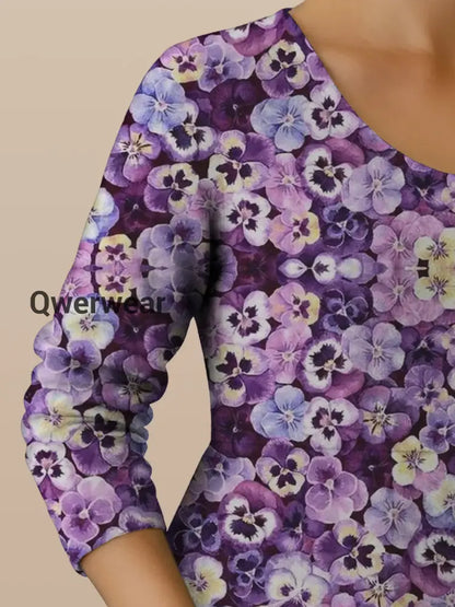 Women’s Purple Forget-Me-Not Print Alzheimer’s Awareness Support Dress