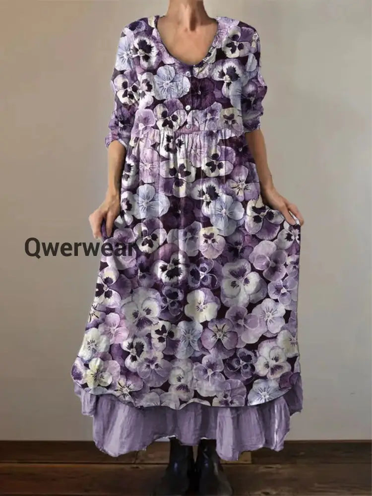 Women’s Purple Forget-Me-Not Print Alzheimer’s Awareness Support Dress Lavender / S