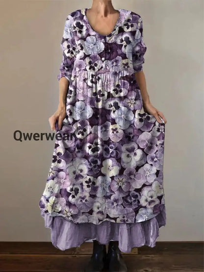 Women’s Purple Forget-Me-Not Print Alzheimer’s Awareness Support Dress Lavender / S