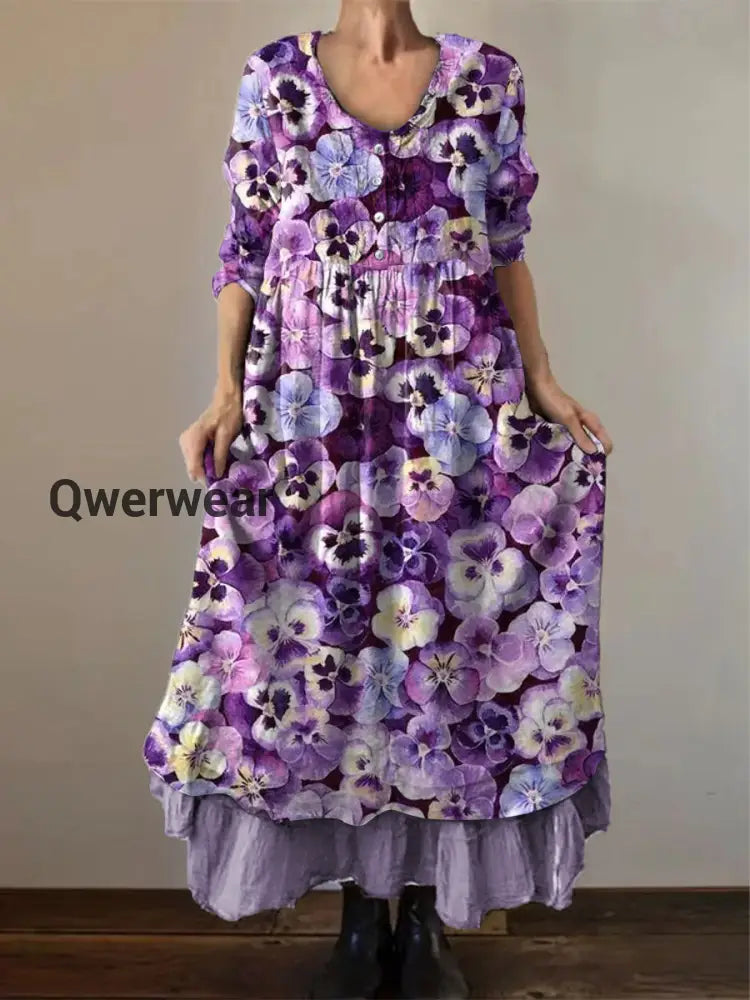 Women’s Purple Forget-Me-Not Print Alzheimer’s Awareness Support Dress Purple / S