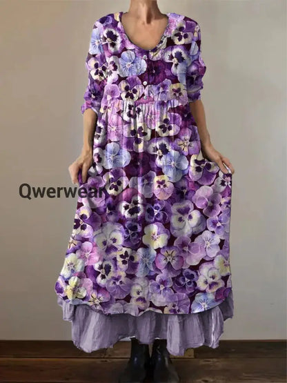 Women’s Purple Forget-Me-Not Print Alzheimer’s Awareness Support Dress Purple / S