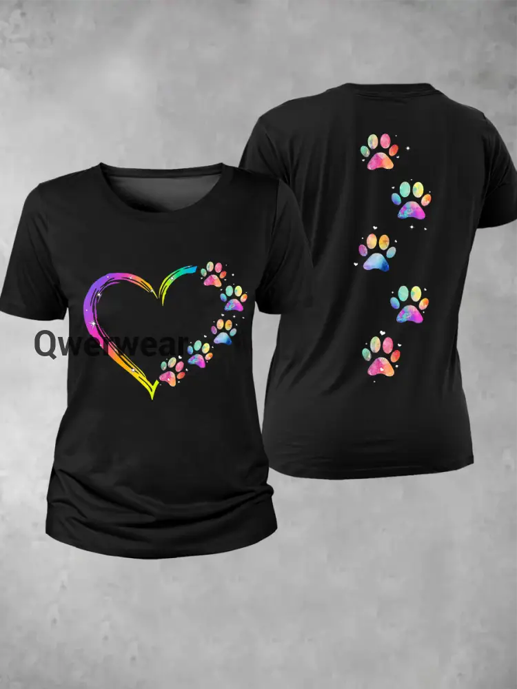 Women’s Rainbow Animal Paw Print T-Shirt-TS-AF-57 Black / S