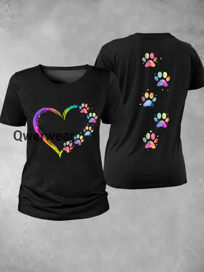 Women’s Rainbow Animal Paw Print T-Shirt-TS-AF-57 Black / S