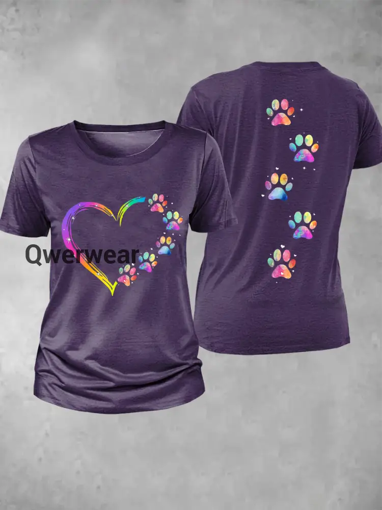 Women’s Rainbow Animal Paw Print T-Shirt-TS-AF-57 Purple / S