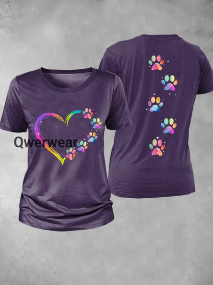 Women’s Rainbow Animal Paw Print T-Shirt-TS-AF-57 Purple / S