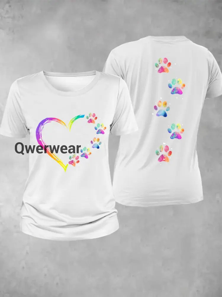 Women’s Rainbow Animal Paw Print T-Shirt-TS-AF-57 White / S