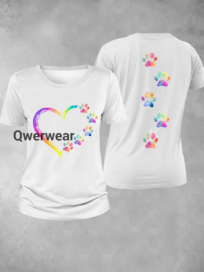 Women’s Rainbow Animal Paw Print T-Shirt-TS-AF-57 White / S