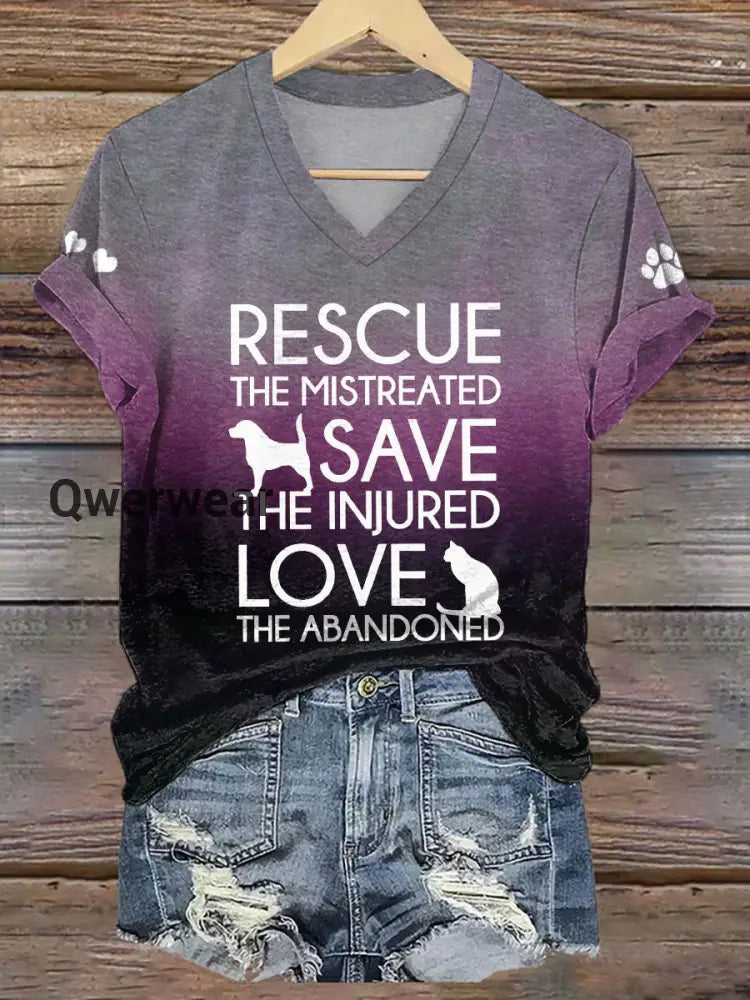 Women’s Rescue the Mistreated Save the Inured Love The Abandoned V-neck T-shirt-TS-AF-41 Purple / S