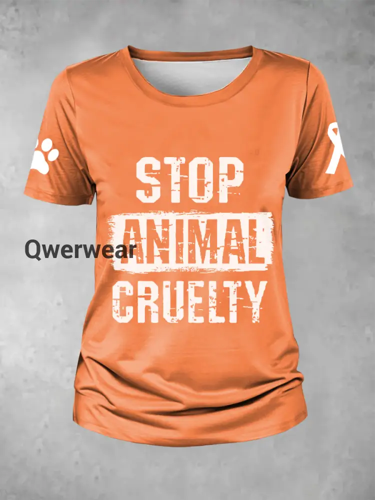 Women’s stop animal cruelty T-shirt Orange / S