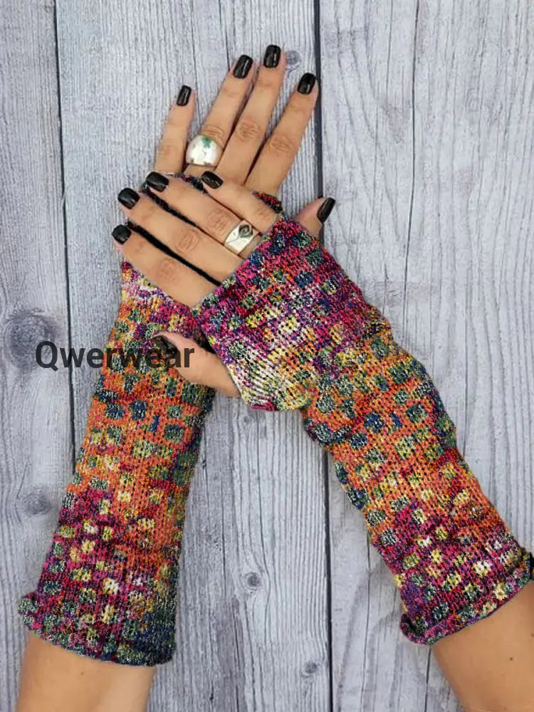 Women’s Vintage Ethnic Printed Knitted Gloves Colorful / JM