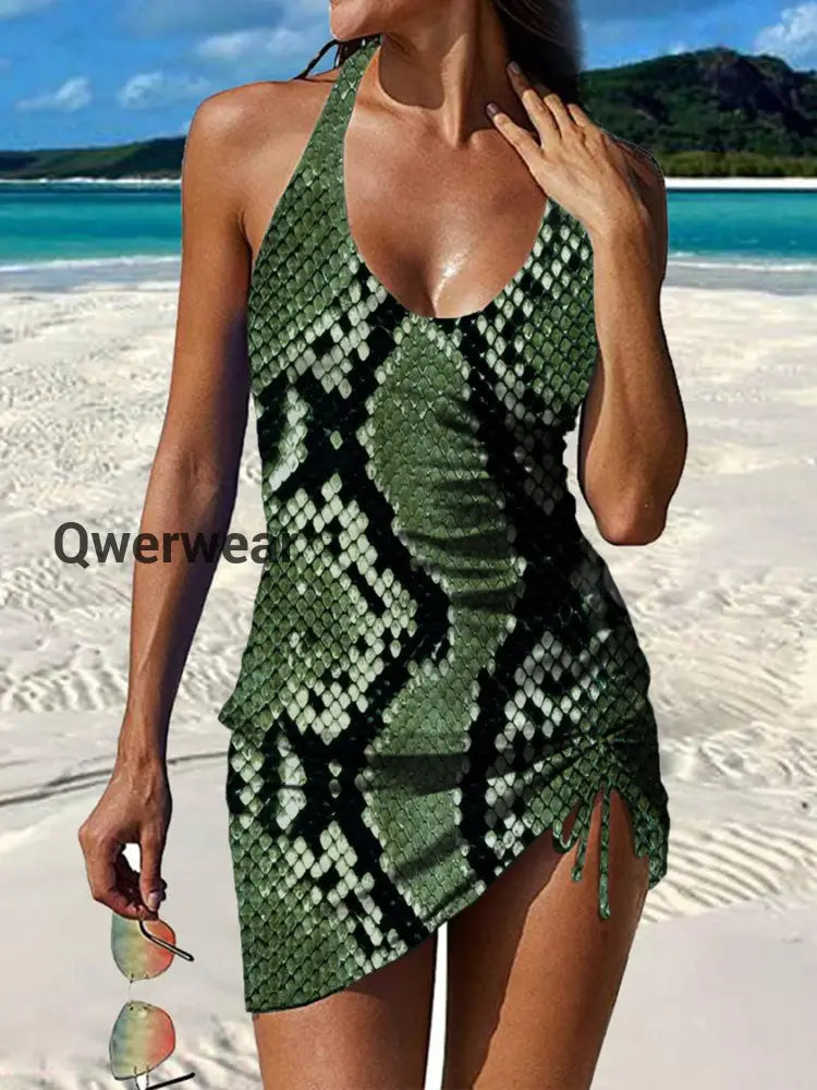 Women’s Vintage Leopard print Print Pleated V-Neck Casual Swimsuit A / S