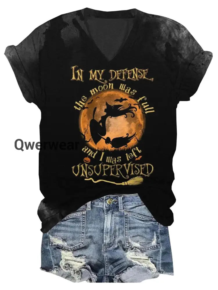 Women’s Witch Art Print V-Neck T-Shirt A / S