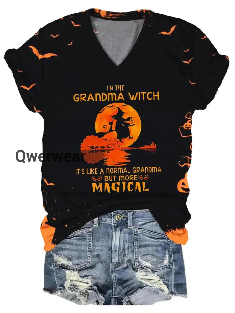 Women’s Witch Art Print V-Neck T-Shirt F / S
