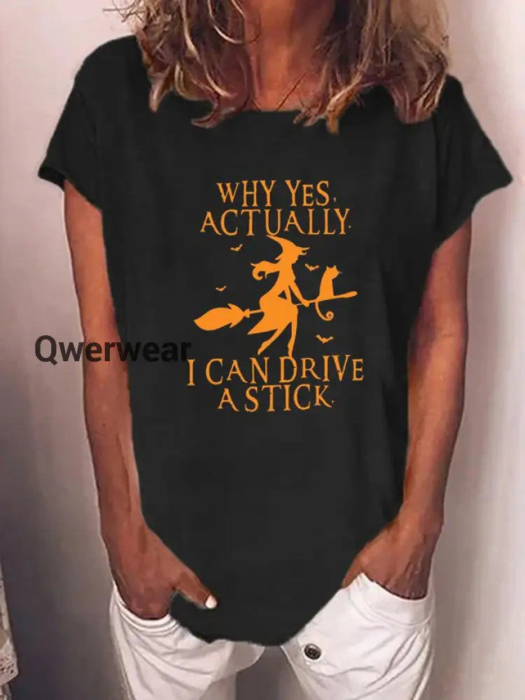 Women’s Witch Graphic Print Casual T-Shirt Black / S