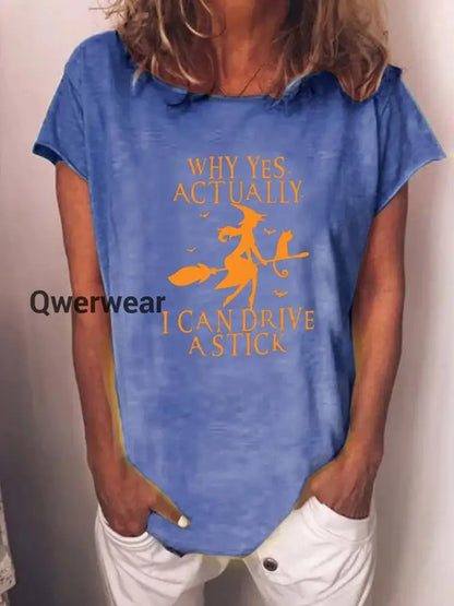 Women’s Witch Graphic Print Casual T-Shirt Blue / S