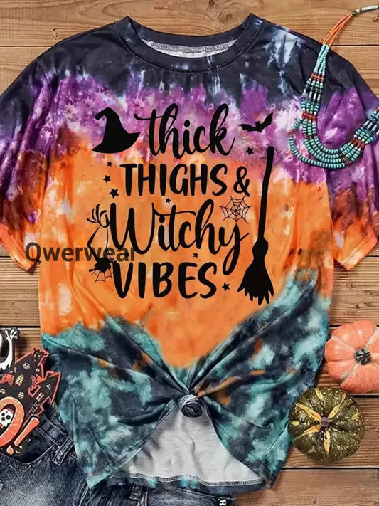 Women’s Witch Tie-dye Print Casual T-Shirt As Picture / S