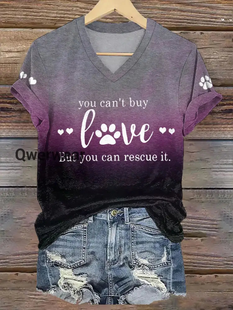 Women’s You Can’t Buy Love But You Can Rescue It V-neck T-shirt-TS-AF-39 Purple / S